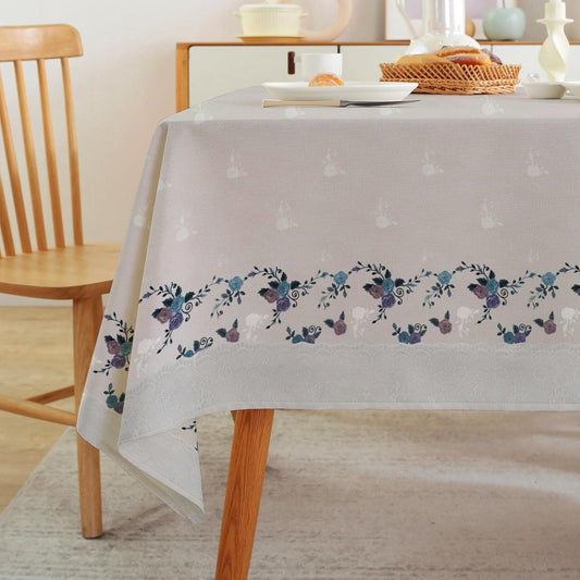 Enera Blossom Printed Rectangle Table Cover With Lace White Color - enera