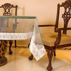 Enera Blossom Transparent Rectangle Table Cover With Lace Silver Color - enera