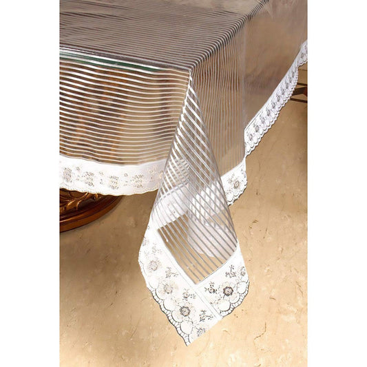 Enera Blossom Transparent Rectangle Table Cover With Lace Silver Color - enera