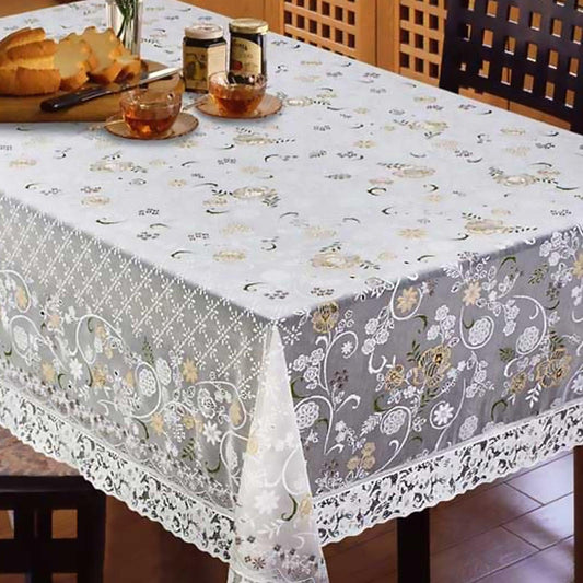 Enera Ivy Flower Texture Rectangle (137 x 198 cm) Table Cover With Lace White Color - enera