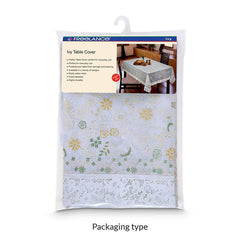 Enera Ivy Flower Texture Rectangle (137 x 198 cm) Table Cover With Lace White Color - enera