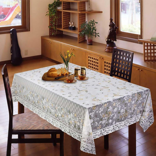 Enera Ivy Flower Texture Rectangle (152 x 228 cm) Table Cover With Lace White Color - enera