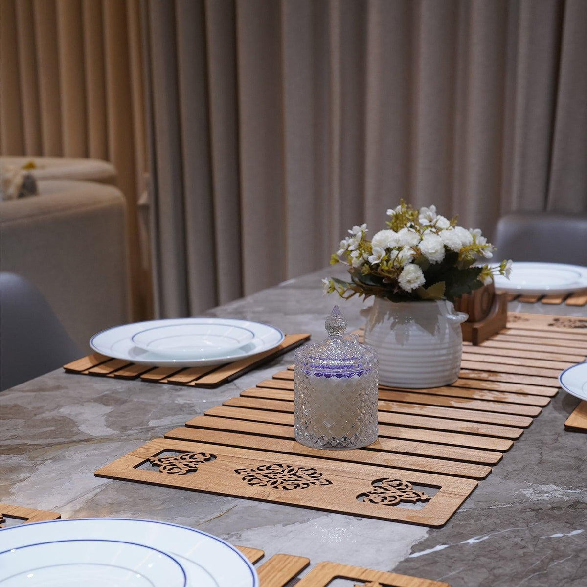 Enera Marc Mdf Wooden Beige Color (14x36 inch) Table Runner - enera
