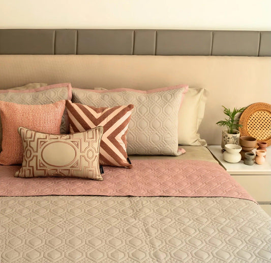 Enera Prime Malta Beige & Old Rose King Size Bed Cover - enera