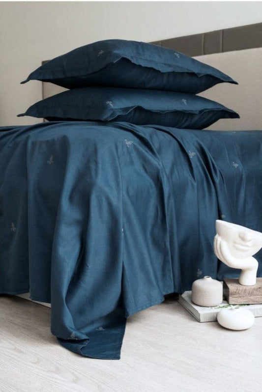 Enera Botanica Collection Navy Color Plain King Size double Bedsheet with 2 pillow covers - enera