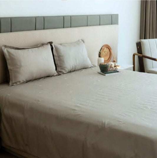 Enera Botanica Collection Beige Color Plain King Size double Bedsheet with 2 pillow covers - enera