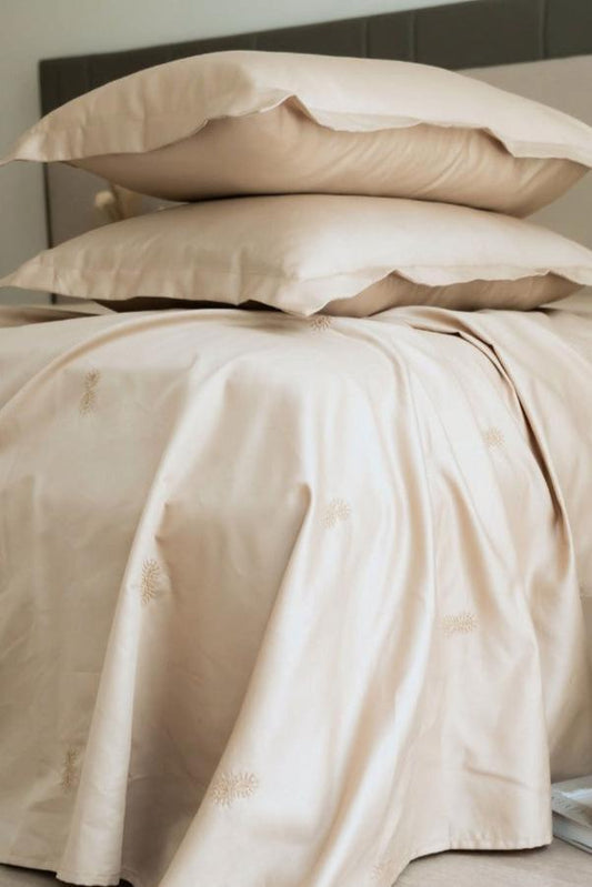 Enera Botanica Collection Sand Color Plain King Size double Bedsheet with 2 pillow covers - enera