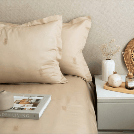 Enera Botanica Collection Sand Color Plain King Size double Bedsheet with 2 pillow covers - enera