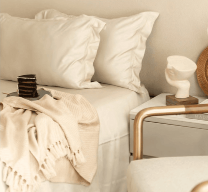 Enera Bamboo Collection Ecru Color Plain King Size double Bedsheet with 2 pillow covers - enera