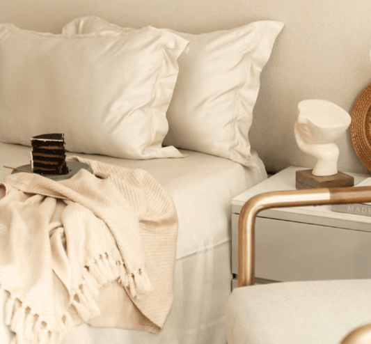 Enera Bamboo Collection Ecru Color Plain King Size double Bedsheet with 2 pillow covers - enera