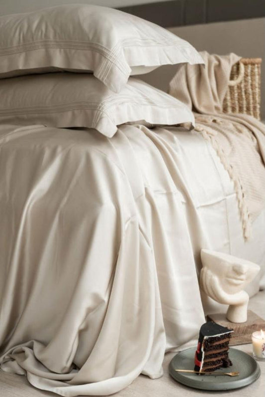Enera Bamboo Collection Ecru Color Plain King Size double Bedsheet with 2 pillow covers - enera