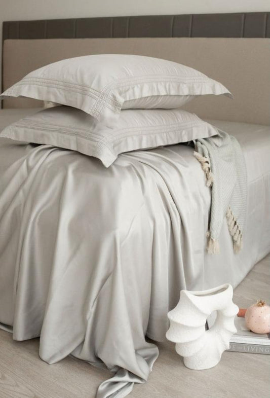 Enera Bamboo Collection Modern Grey Color Plain King Size double Bedsheet with 2 pillow covers - enera