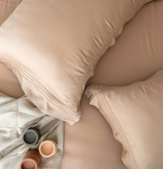 Enera Bamboo Collection Peach Cream Color Plain King Size double Bedsheet with 2 pillow covers - enera