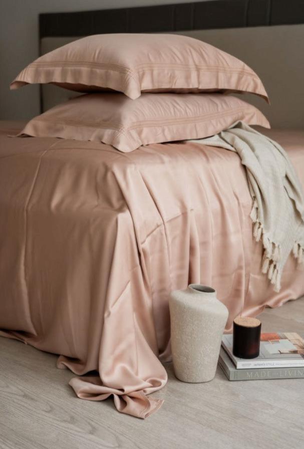 Enera Bamboo Collection Creme Color Plain King Size double Bedsheet with 2 pillow covers - enera