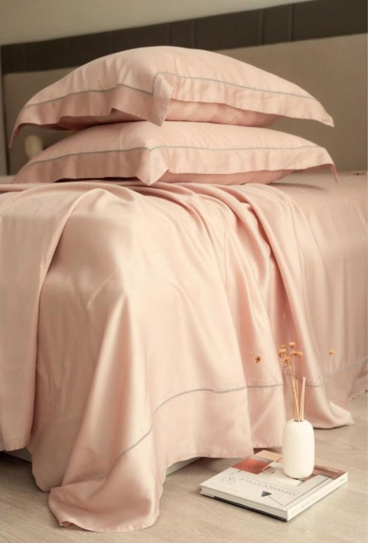 Enera Tencel Collection Blush Color Plain King Size double Bedsheet with 2 pillow covers - enera