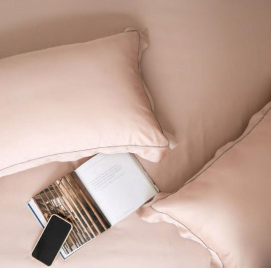 Enera Tencel Collection Blush Color Plain King Size double Bedsheet with 2 pillow covers - enera