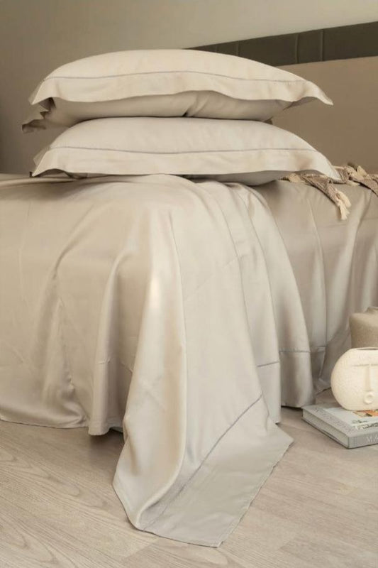 Enera Tencel Collection Eggshell Grey Color Plain King Size double Bedsheet with 2 pillow covers - enera