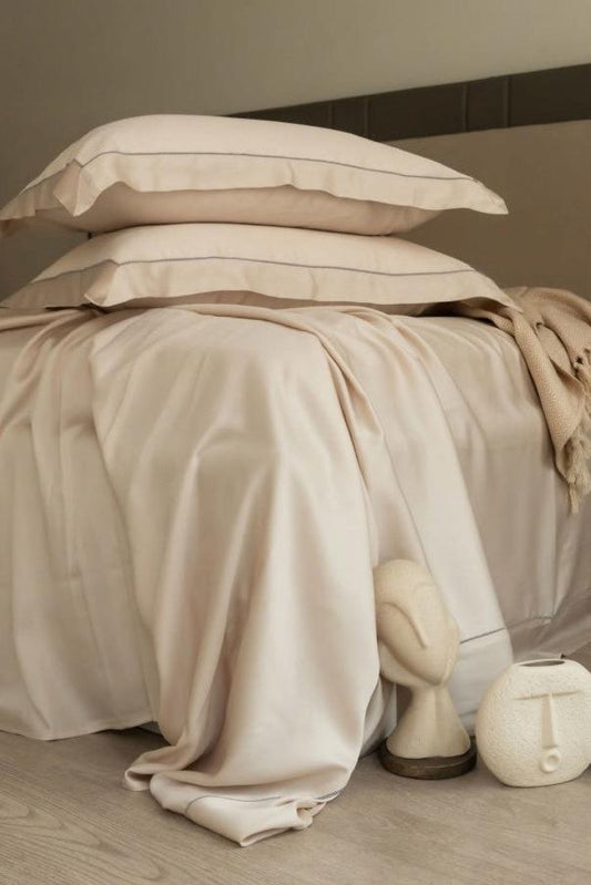 Enera Tencel Collection Chalk Beige Color Plain King Size double Bedsheet with 2 pillow covers - enera