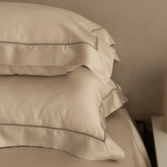 Enera Tencel Collection Chalk Beige Color Plain King Size double Bedsheet with 2 pillow covers - enera