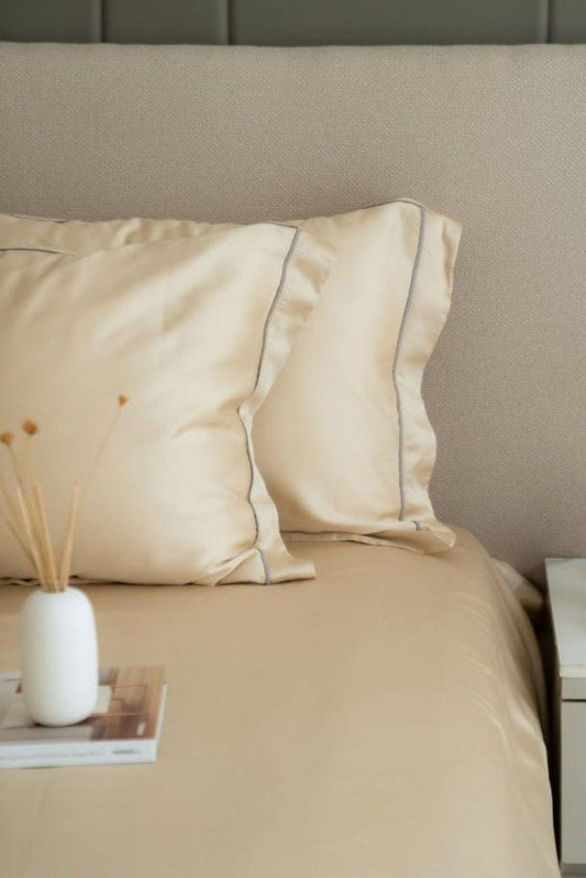 Enera Tencel Collection Champagne Color Plain King Size double Bedsheet with 2 pillow covers - enera