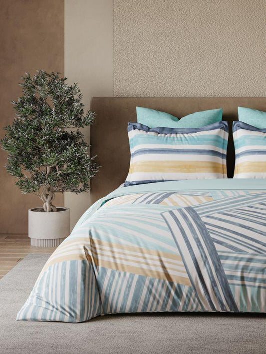 D'Decor Orion Collection Criss Cross Dusty Blue Color Super King Size Double Bedsheet - enera