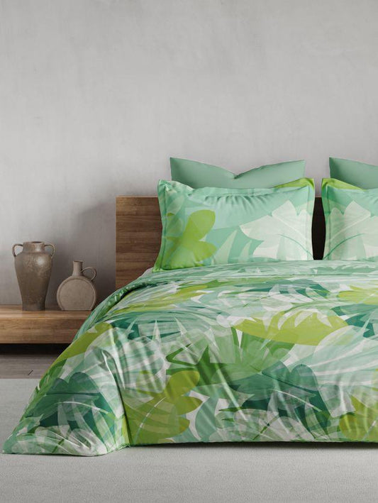 D'Decor Maxima Collection Paradise Leaves Jade Sheen Color Double Bedsheets - enera