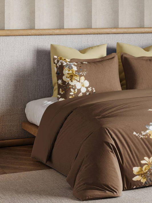 D'Decor Memento Collection Floral Bliss-Tobacco Brown Double Bedsheet - enera