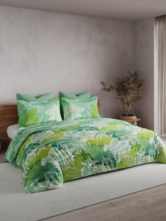 D'Decor Maxima Collection Paradise Leaves-Jade Sheen Double Bed Comforter Set - enera