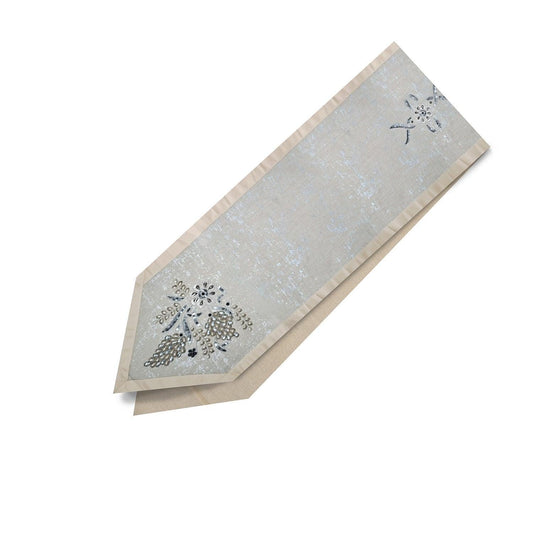 Enera Ivory Colour With Moti Flower Work 32x180 cm Table Runner - enera