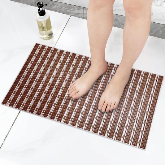 Enera PVC Shower Mat Track Dotted Brown Color Non-Slip Bathtub Mat - enera