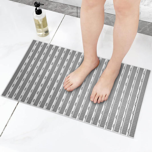Enera PVC Shower Mat Track Dotted Light Grey Color Non-Slip Bathtub Mat - enera