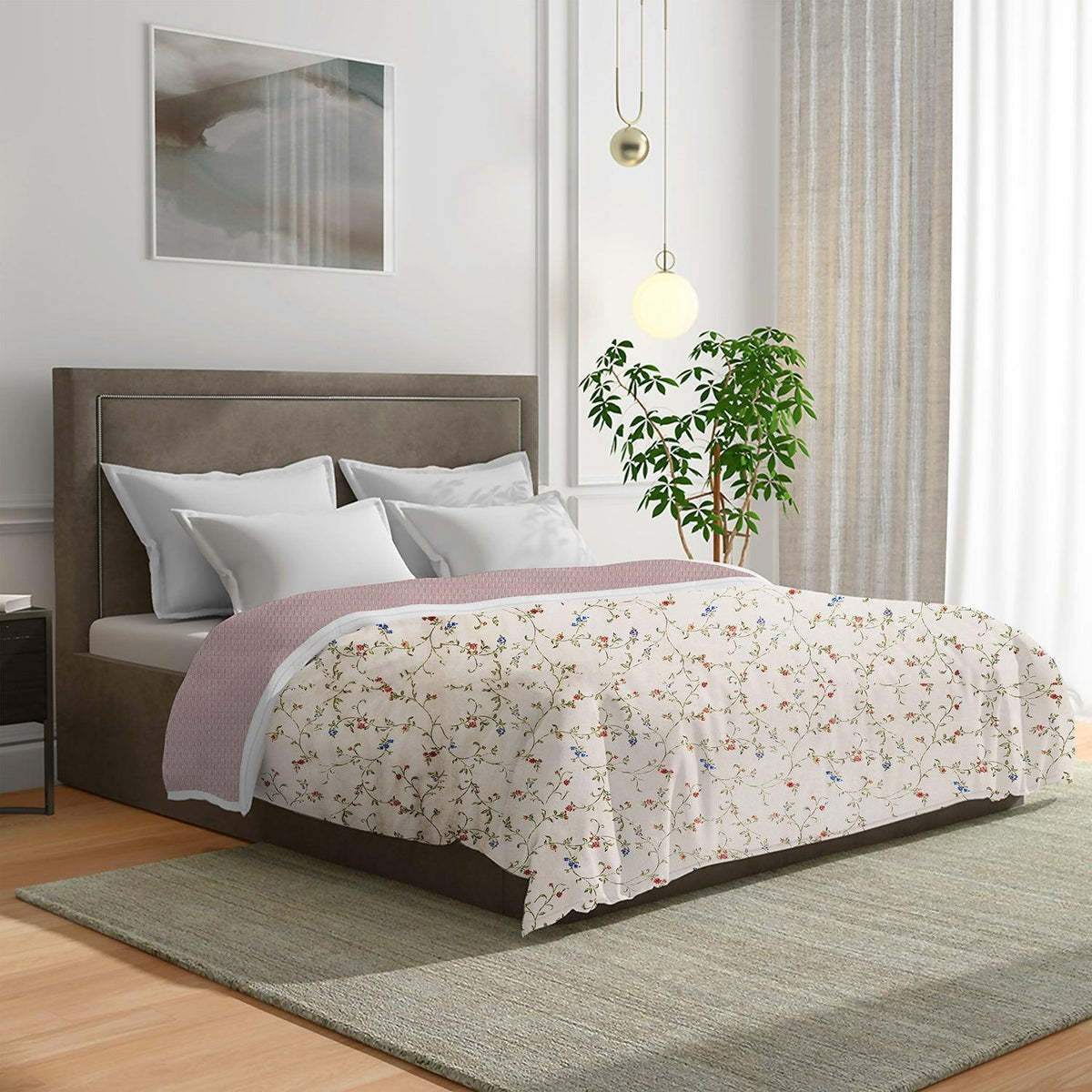 Enera Scarlet Printed Cream Color Double Bed Dohar - enera