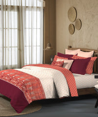 Enera Sanskriti Collection Paithani Red Color King Size Bedsheet Set - enera