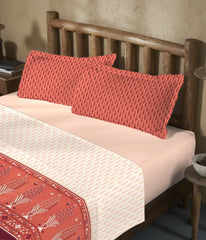 Enera Sanskriti Collection Paithani Red Color King Size Bedsheet Set - enera