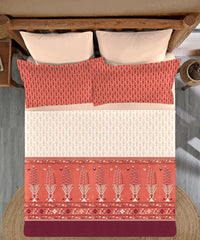 Enera Sanskriti Collection Paithani Red Color King Size Bedsheet Set - enera