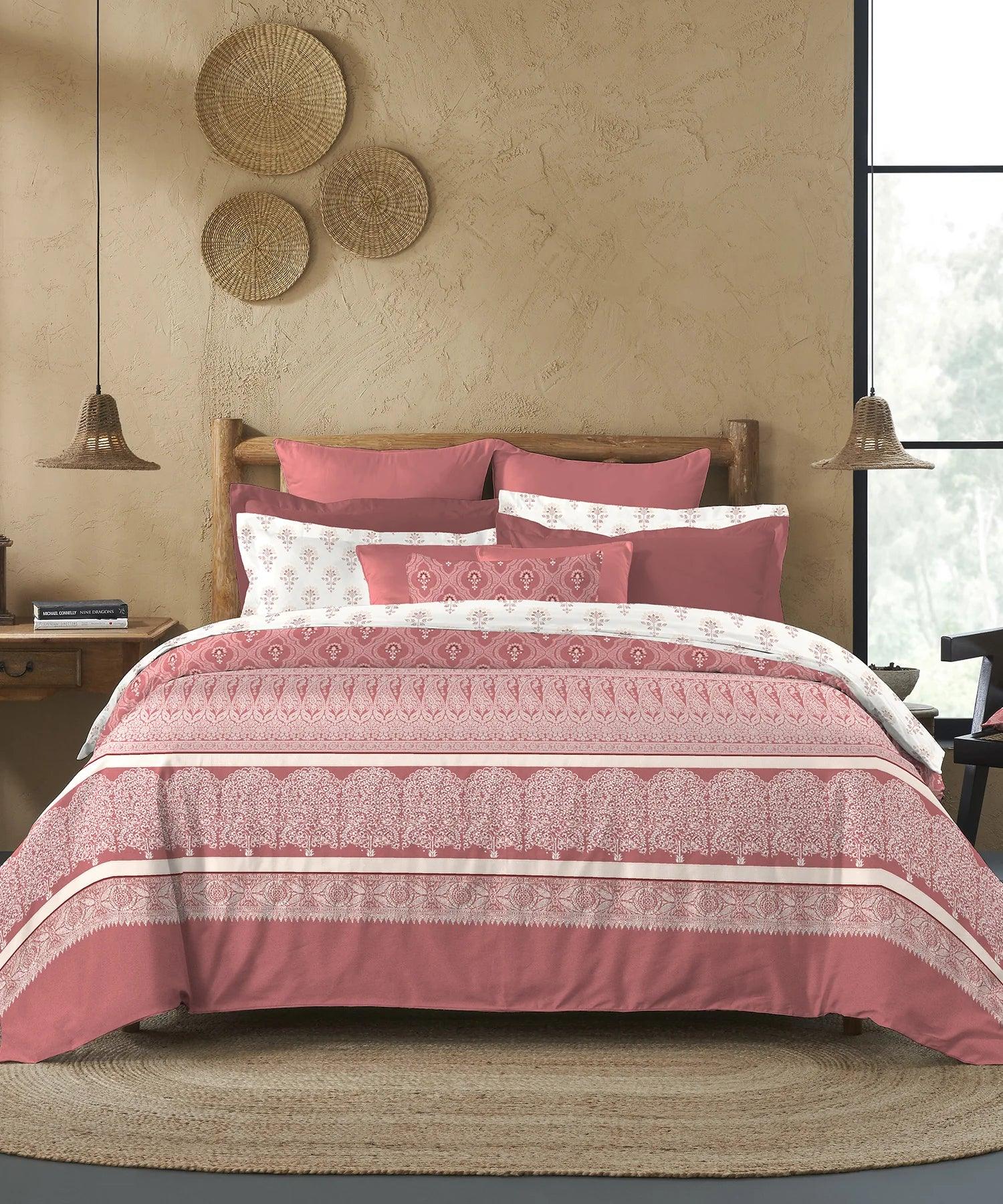 Enera Sanskriti Collection Banarasi Brick Color King Size Bedsheet Set - enera