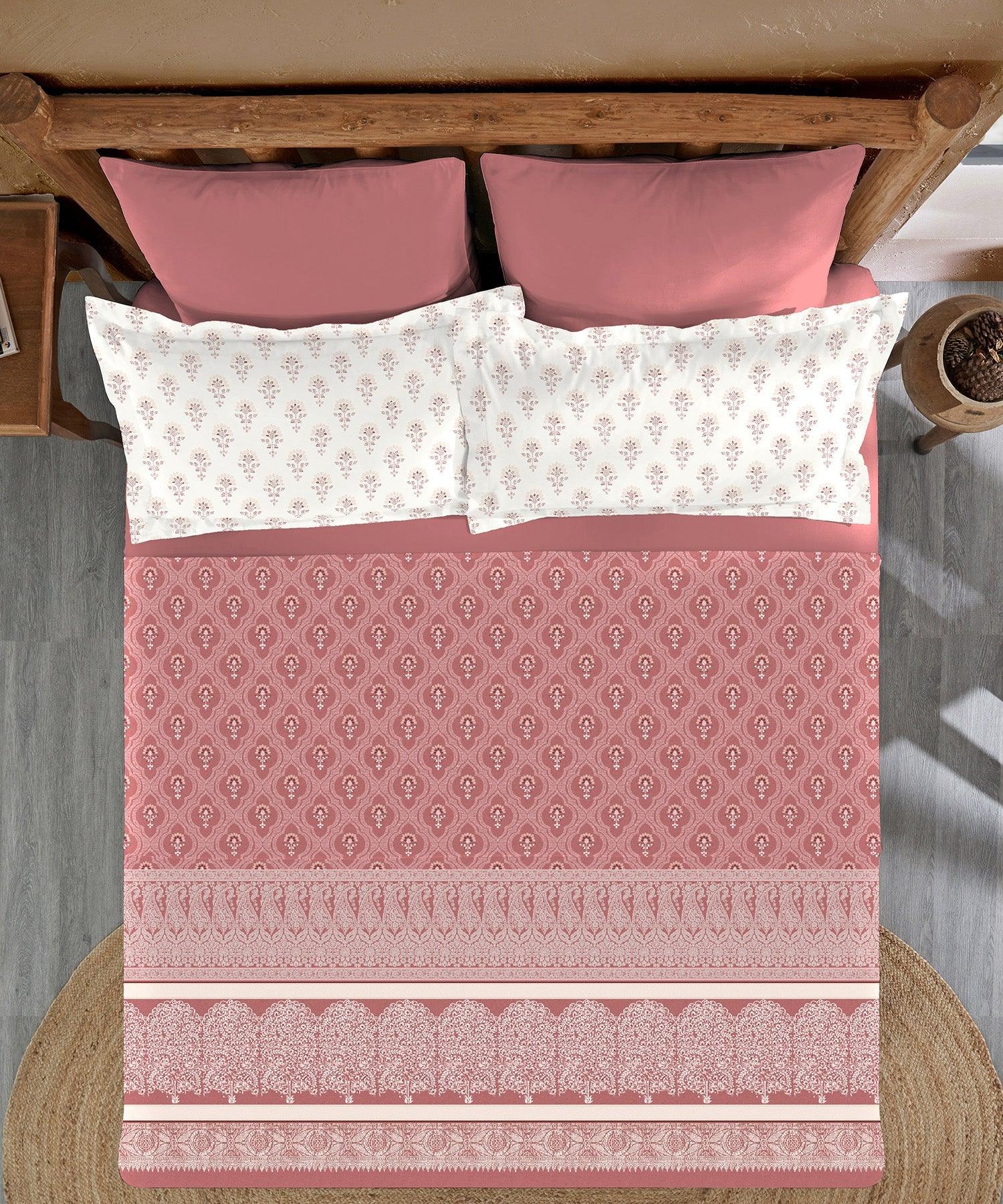 Enera Sanskriti Collection Banarasi Brick Color King Size Bedsheet Set - enera