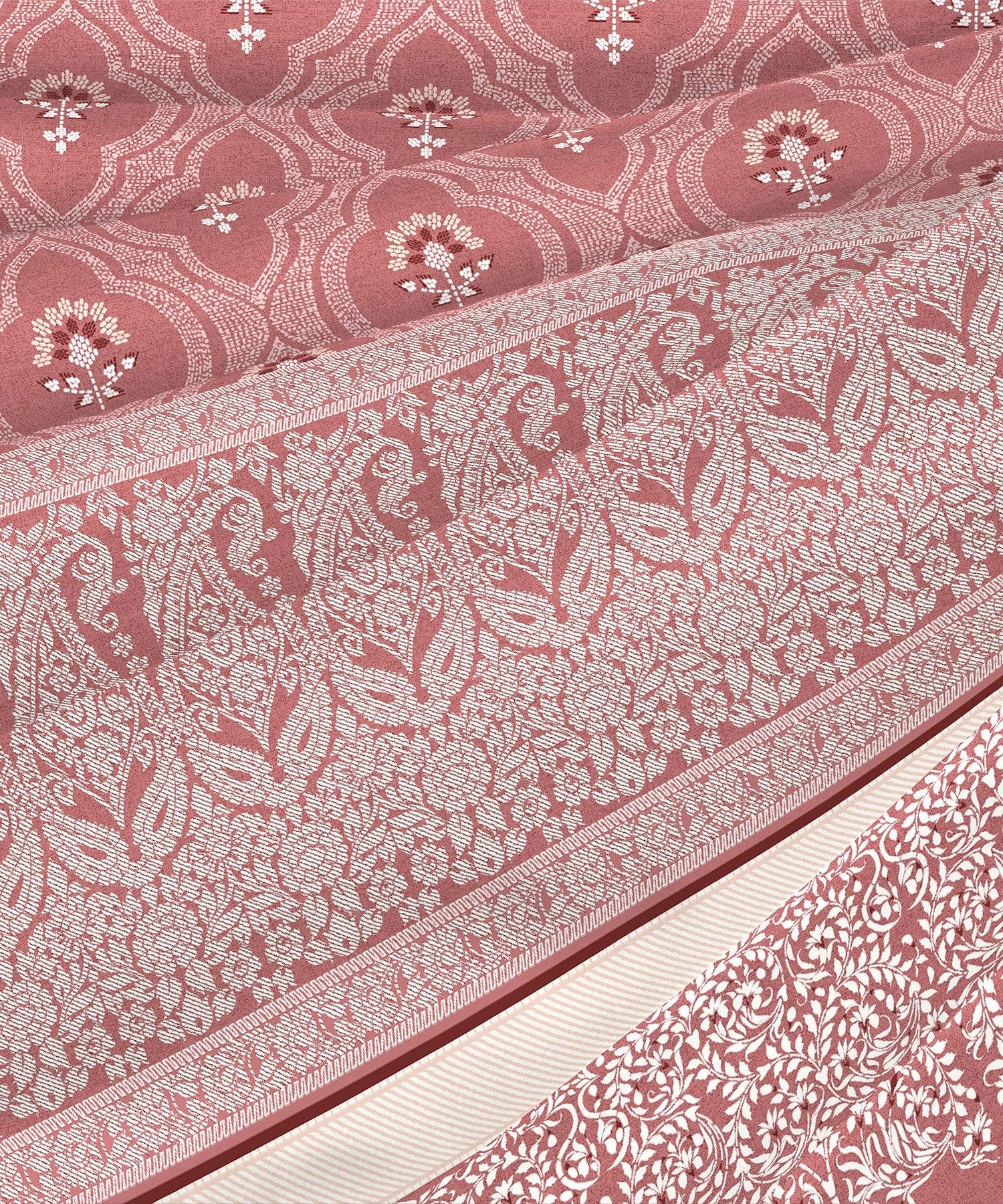 Enera Sanskriti Collection Banarasi Brick Color King Size Bedsheet Set - enera