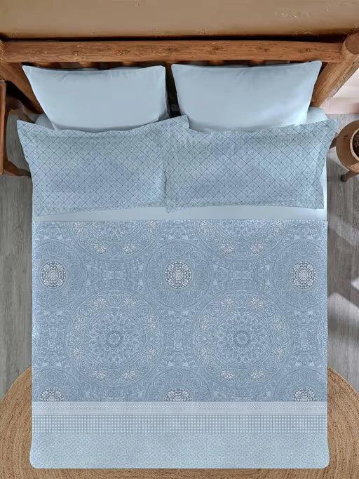 Enera Sanskriti Collection Lipan Art Blue Color King Size Bedsheet Set - enera