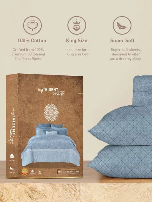 Enera Sanskriti Collection Lipan Art Blue Color King Size Bedsheet Set - enera