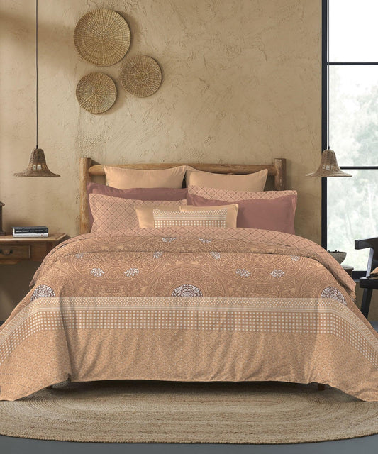 Enera Sanskriti Collection Lipan Art Chestnut Color King Size Bedsheet Set - enera
