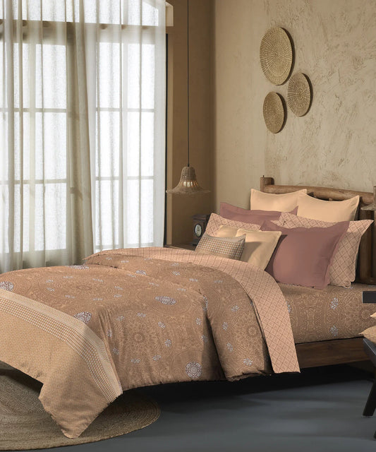 Enera Sanskriti Collection Lipan Art Chestnut Color King Size Bedsheet Set - enera