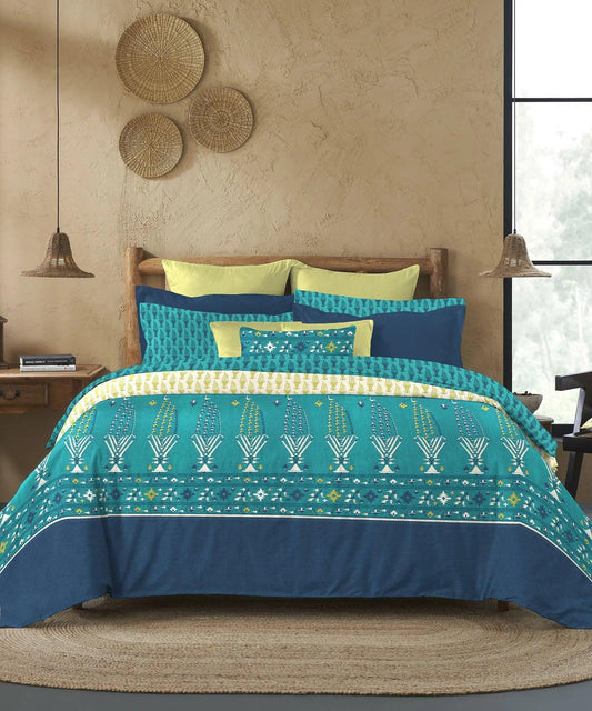 Enera Sanskriti Series Collection Teal Color King Size Bedsheet Set - enera
