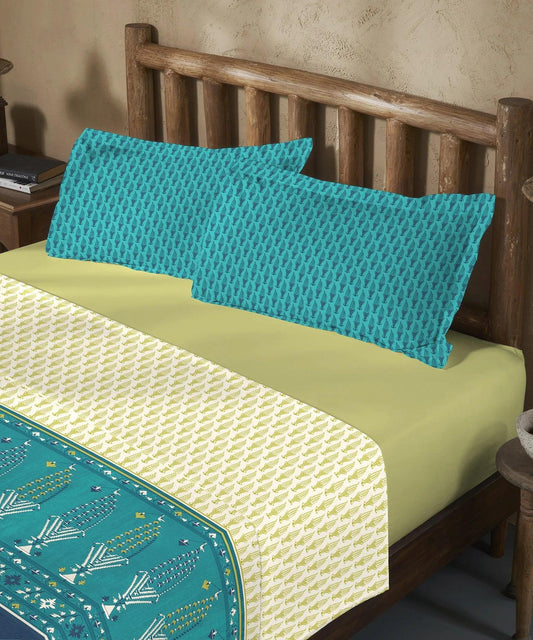 Enera Sanskriti Series Collection Teal Color King Size Bedsheet Set - enera