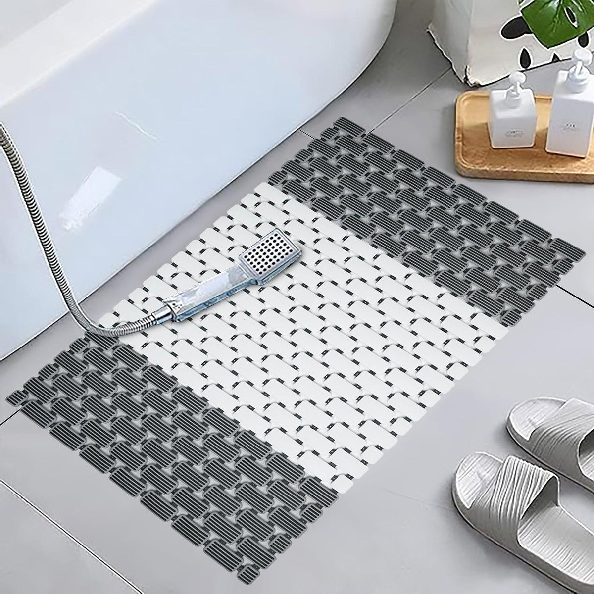 Enera PVC Shower Mat Mosaic Grey Black Color Non-Slip 40x73 cm Bathtub Mat - enera