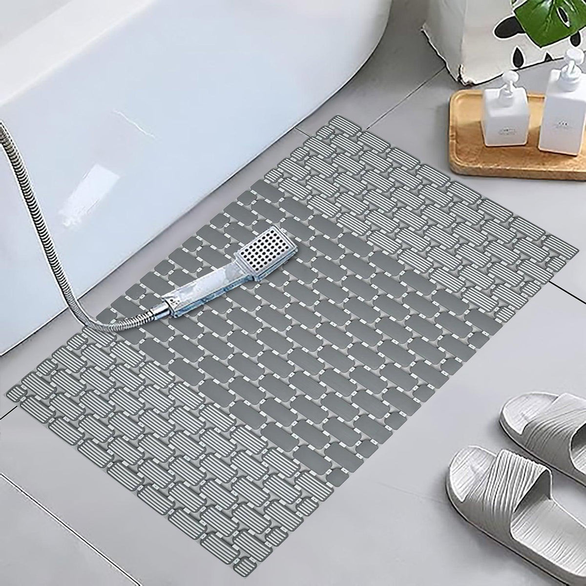 Enera PVC Shower Mat Mosaic Grey White Color Non-Slip 40x73 cm Bathtub Mat - enera