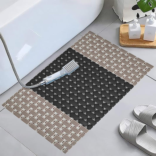 Enera PVC Shower Mat Mosaic Black Beige Color Non-Slip Bathtub Mat - enera