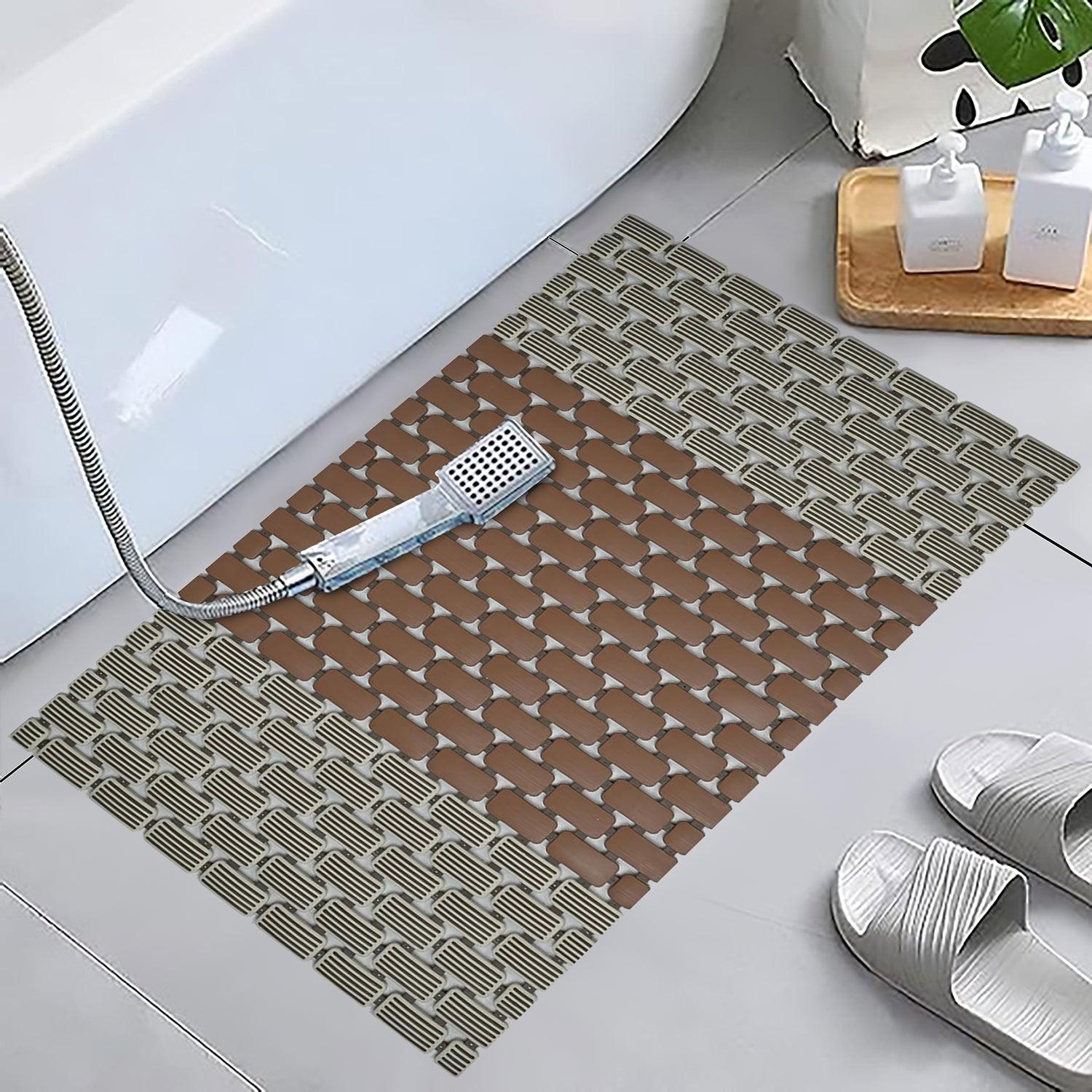 Enera PVC Shower Mat Mosaic Brown Color Non-Slip Bathtub Mat - enera