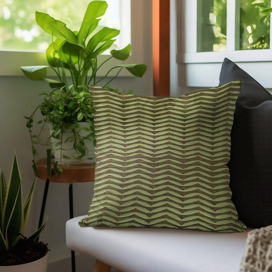 Enera DDR LINE & TEX SR NO JD82 Abstract Design Green & Grey Color 16x16 Inch Cushion Cover - enera