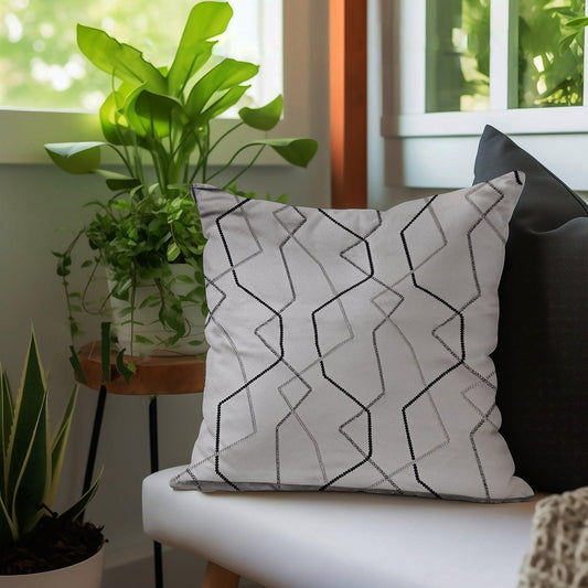 Enera DDR LINE & TEX SR NO JD104 Embroidery Light Coffee 16x16 Inch Cushion Cover - enera